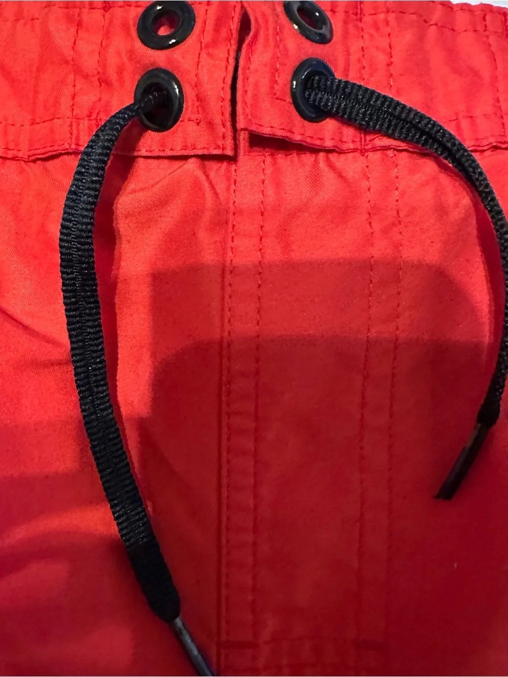 Nike Mens Swim Trunks Suit Board Shorts L Red w/ Blue Black Trim Mesh Lined FS!
